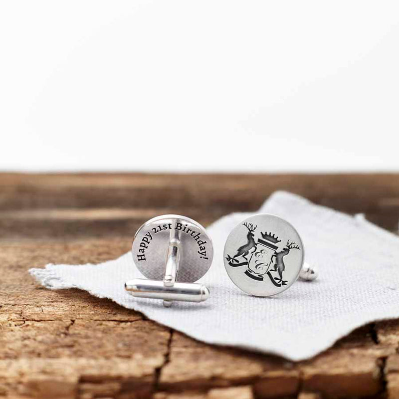 Sterling Silver Cufflinks With Personalised Stag Crest