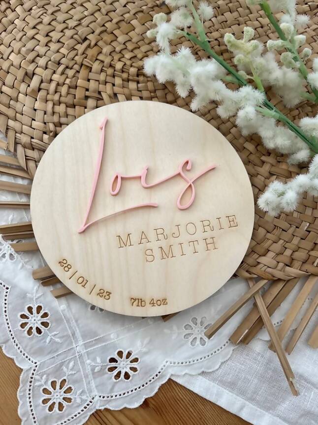 New Baby Personalised Circle Name Disc