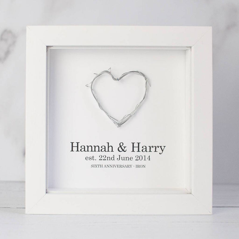 Personalised 6th Anniversary Handmade Iron Heart Framed Gift