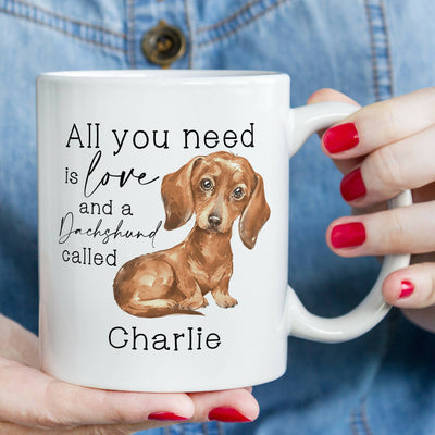 Personalised 'All You Need Is Love And A Dachshund' Mug