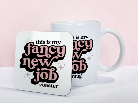 New Job Gift Coaster Mug Set reads &