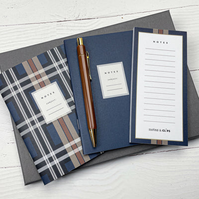 Stationery Letterbox Gift for Him - Navy Tartan