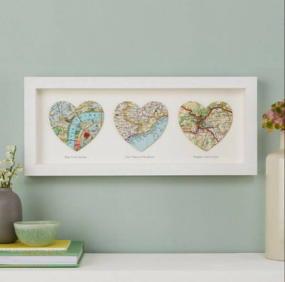 Three Hearts Personalised Map Print