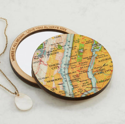 Personalised Engraved Map Location Pocket Mirror