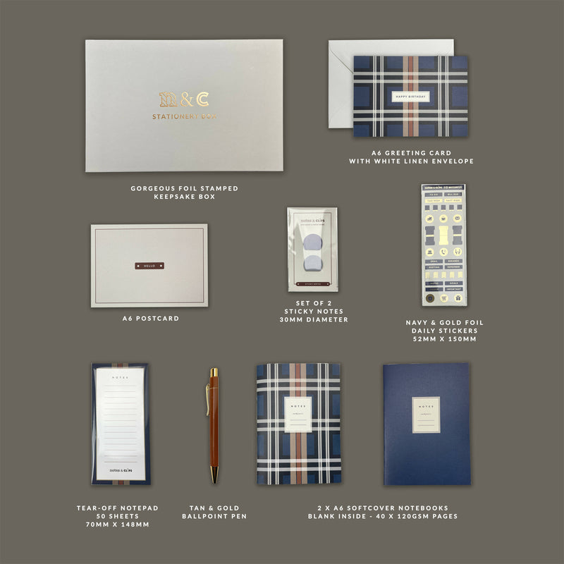 Stationery Box - Navy Tartan