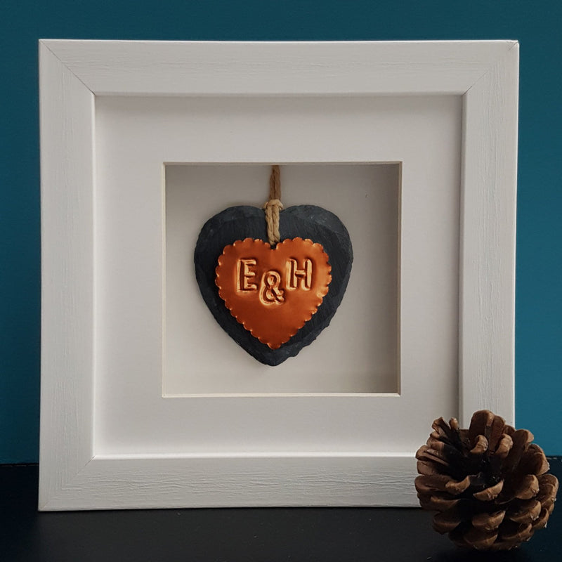 Couple Copper Heart Framed Ornament