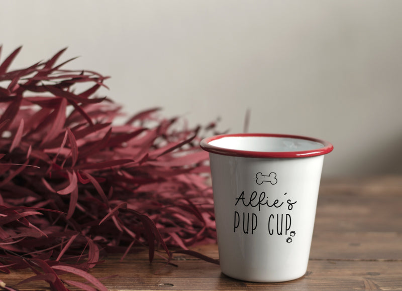 Personalised Pet Dog Puppuccino Enamel Tumbler