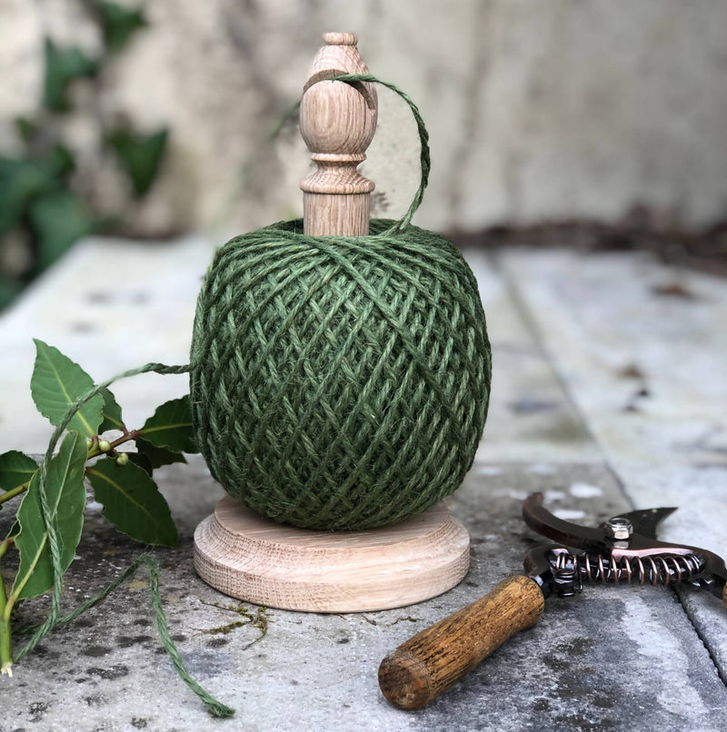 Oak Garden Twine Holder with Ball of Green Jute