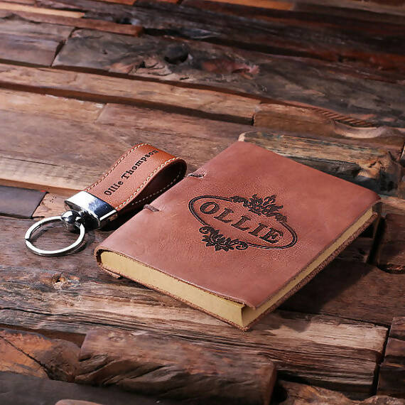 Customised Leather Keychain & Journal Gift Set