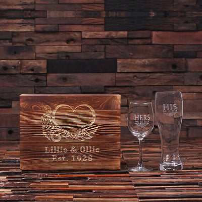 Personalised His & Hers Wine & Beer Glass Set