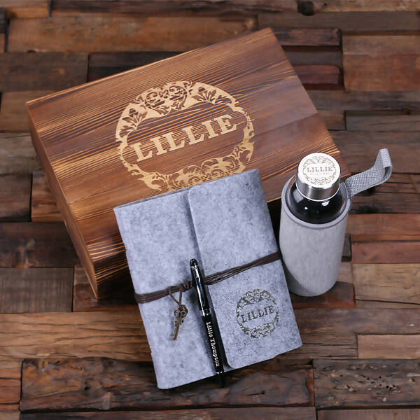 Customised Felt Journal, Pen & Water Bottle Gift Set