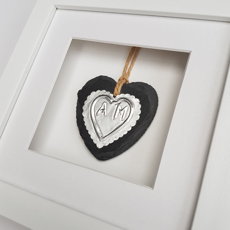 Silver Wedding Anniversary Slate Heart