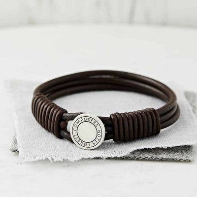 Silver And Leather Coded Coordinate Bracelet
