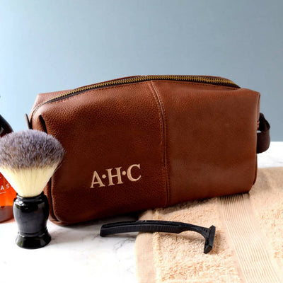 Personalised Leather Effect Men's Wash Bag