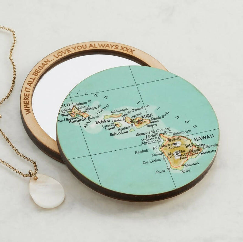 Personalised Engraved Map Location Pocket Mirror